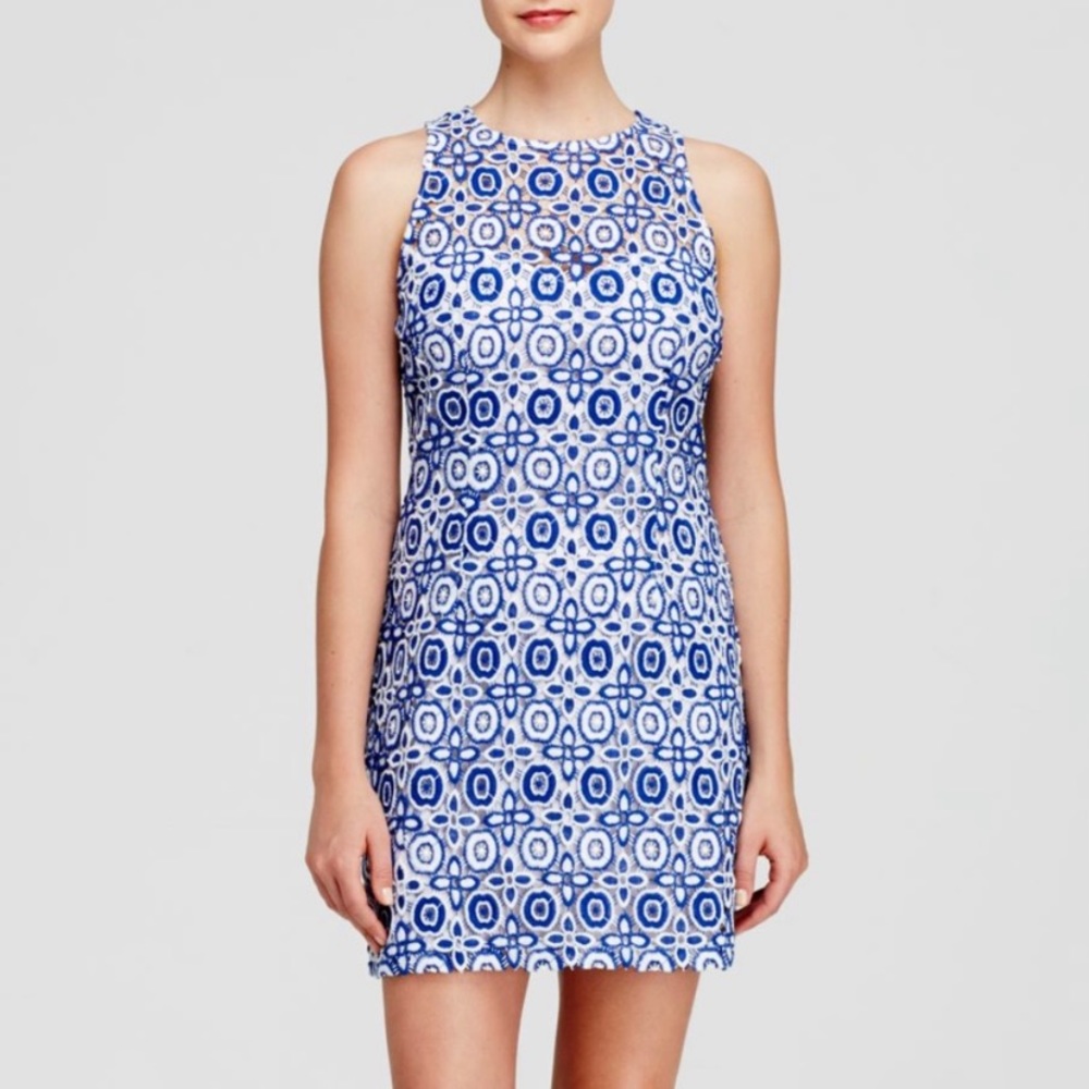 BB Dakota Blue and White Blue Textured Shift Dress